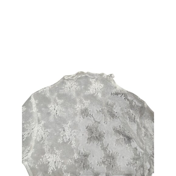 Sheer White Floral Embroidered Long Sleeve Mock Neck Top Womens S Polyester Blen - Picture 7 of 7